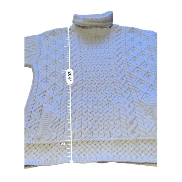 Aran Crafts Sweater Womens XS Cream 100% Merino Wool Cable Knit Turtleneck - Picture 6 of 6